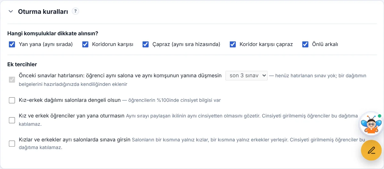 Oturma kuralları: dikkate alınacak komşuluklar ve ek tercihler