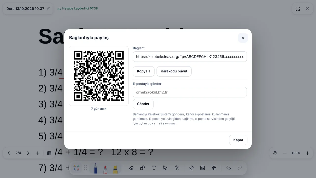 Bağlantıyla paylaş penceresi ve karekod